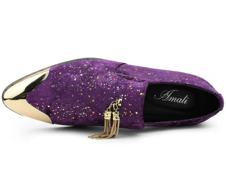 Amali Chaz Purple Men's Glitter Dress Shoes With Tassels - Image 4