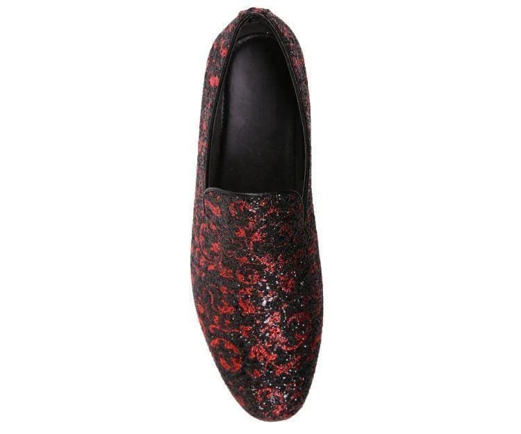Amali Erin Red Paisley Glitter Tuxedo Slippers For Women - Image 3