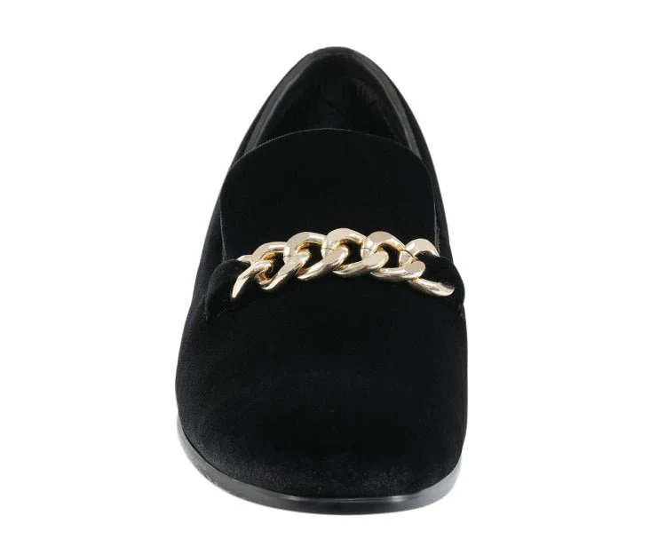 Amali Fay Black Men’s Velvet Slippers With Gold Chain - Image 4