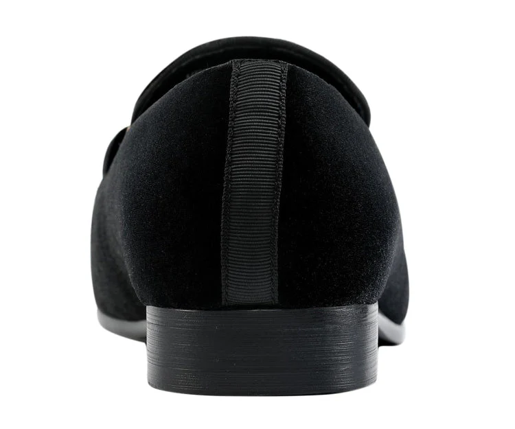 Amali Fay Black Men’s Velvet Slippers With Gold Chain - Image 5