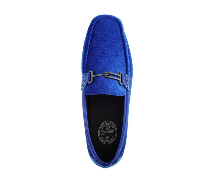 Amali Roberto Royal Velvet Dress Shoes Men’s Blue Moccasins - Image 3