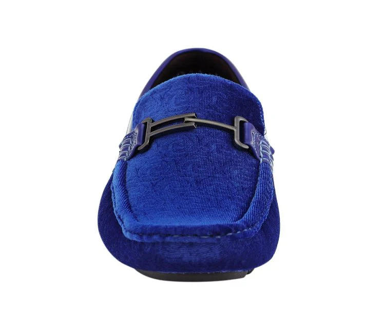 Amali Roberto Royal Velvet Dress Shoes Men’s Blue Moccasins - Image 4