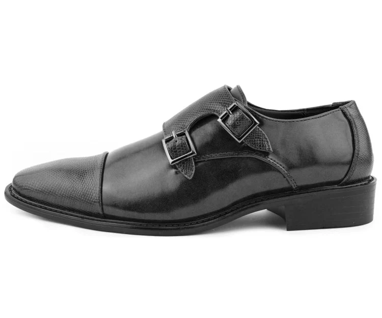 Bolano Bancroft Black Men's Double Monk Strap Leather Shoes - Image 3