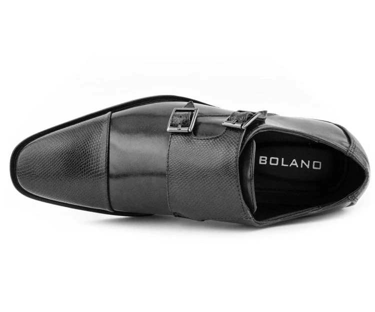 Bolano Bancroft Black Men's Double Monk Strap Leather Shoes - Image 4