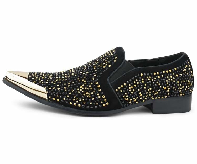 Bolano Desta Black/Gold Men's Rhinestone Loafers With Metal Tip - Image 3