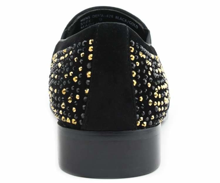 Bolano Desta Black/Gold Men's Rhinestone Loafers With Metal Tip - Image 5