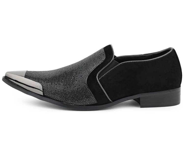 Bolano Dezzy Men’s Black Suede Rhinestone Tuxedo Slippers - Image 3