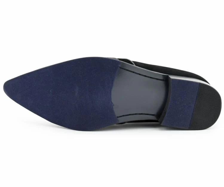 Bolano Dezzy Men’s Black Suede Rhinestone Tuxedo Slippers - Image 6