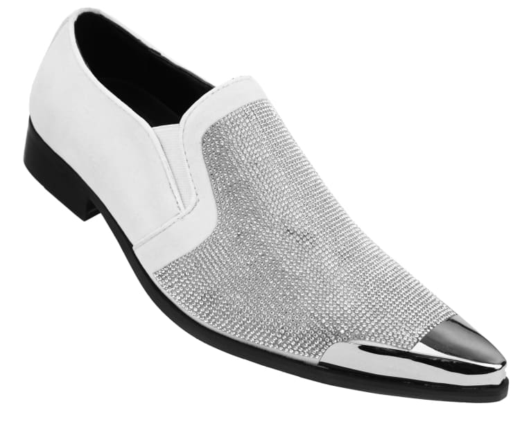 Bolano Dezzy White Rhinestone Men’s Suede Tuxedo Slippers - Image 3