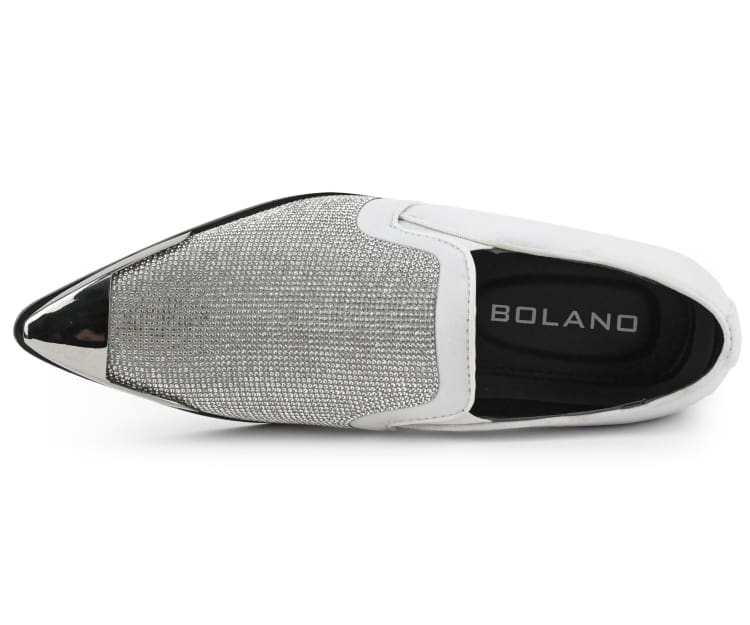 Bolano Dezzy White Rhinestone Men’s Suede Tuxedo Slippers - Image 4