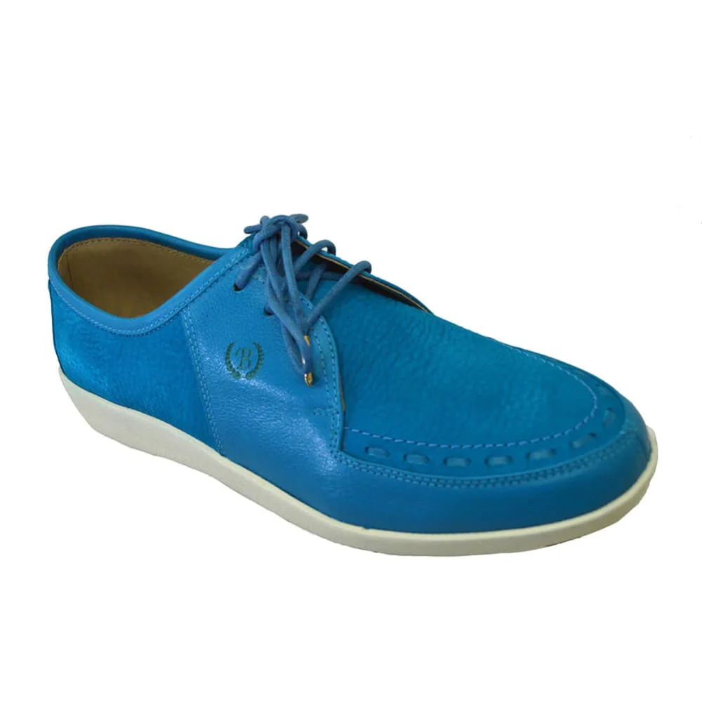 Johnny Famous Bally Style Delancey Men's Turquoise Blue Leather Low Tops - Image 3
