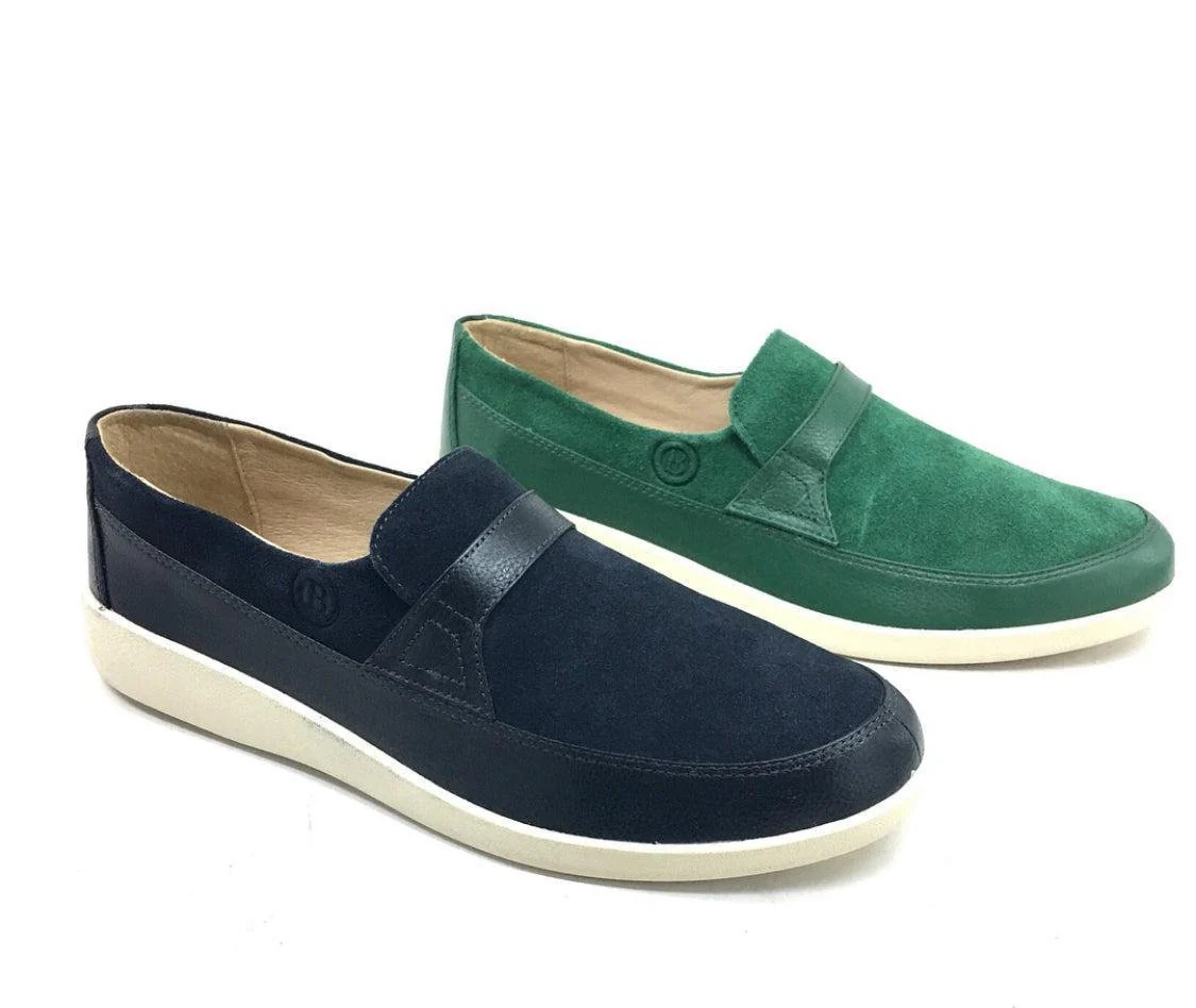 Johnny Famous Bally Style Tribeca Men’s Slip-Ons – Green Suede and Leather – Vintage 80s Vibe - Image 3