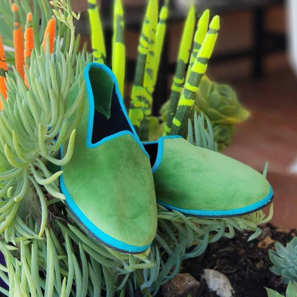 Mar Soreli Friulane Two Tone Acid Green Petrol Womens Flats - Image 4